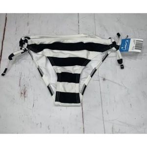 California Waves Swim Bikini Bottom Black White Striped Side Tie Sz S NWT